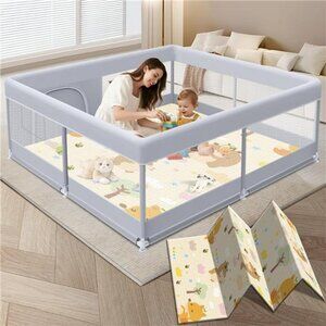 Baby Playpen with Mat, 50 x 50 Inch Play Pen Playards, Playpen for Babies